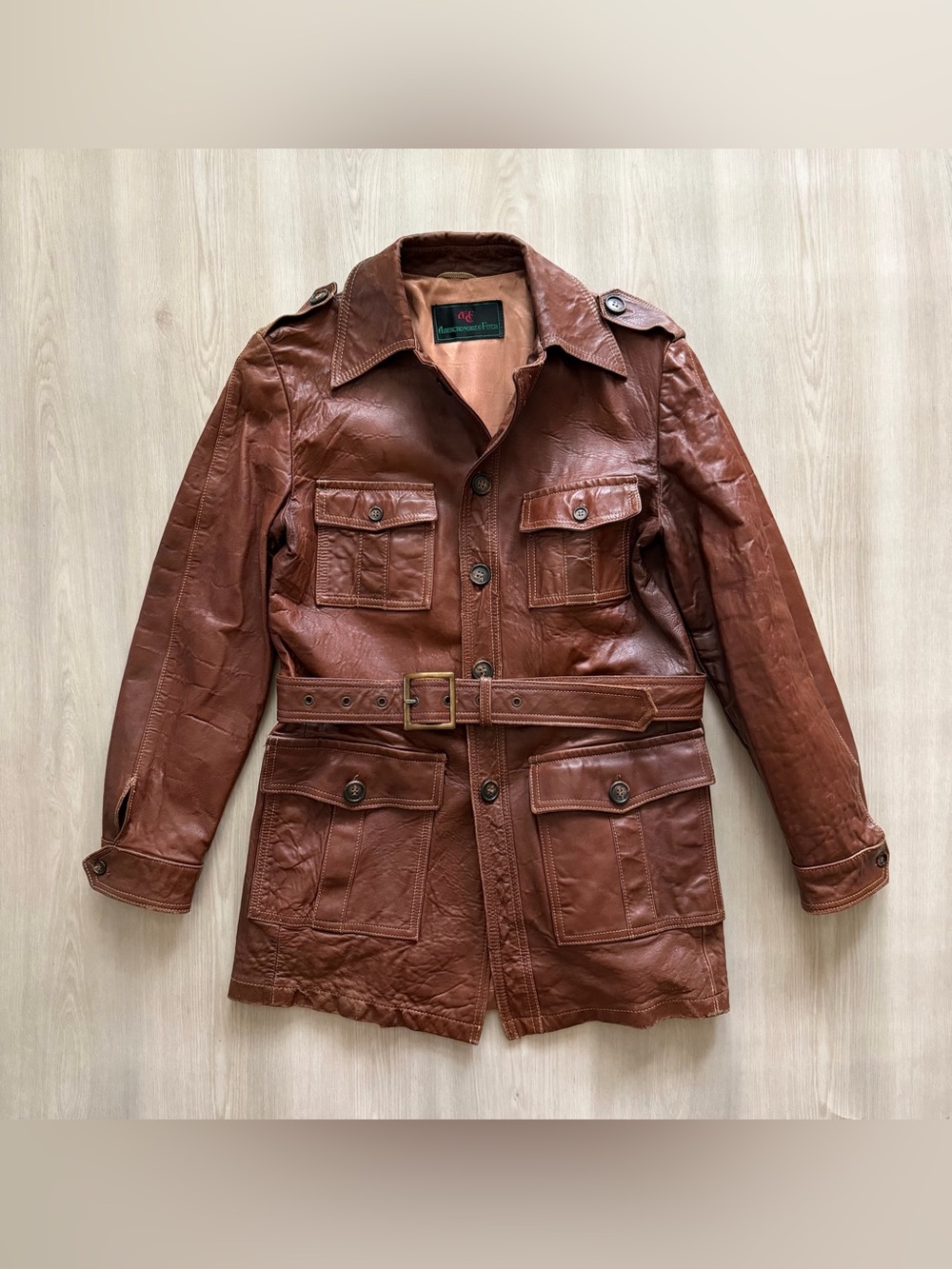 60s Abercrombie Fitch Genuine Leather Safari Coat Womans Sz S-M *Distressed